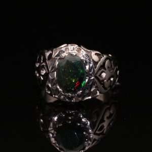 انگشتر مردانه نقره اپال مشکی تراش کد 11838