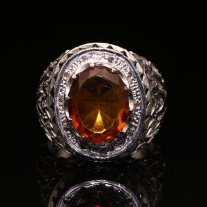انگشتر مردانه نقره کهربا لهستانی کد 11890